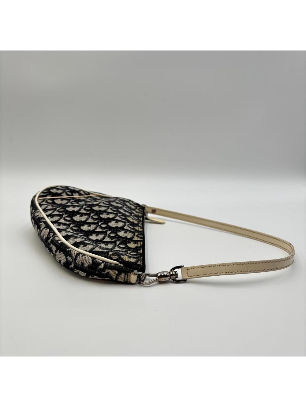 Christian Dior Trotter Saddle Pochette Shoulder Bag Navy Beige - Picture 4 of 10